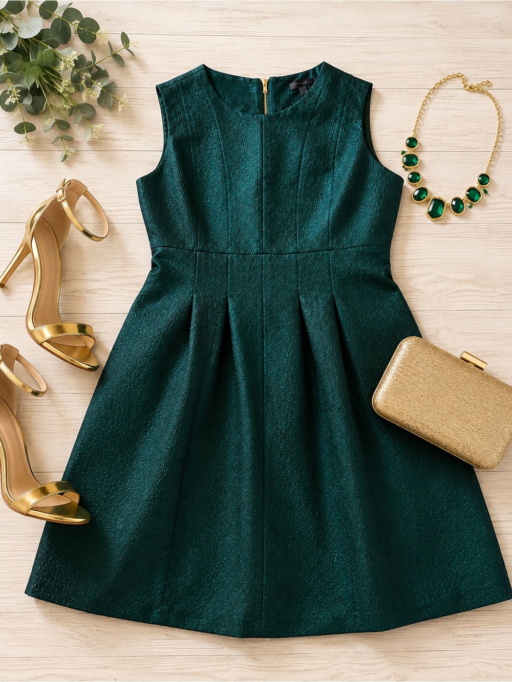 Donna Karan Emerald Green Textured Midi Dress